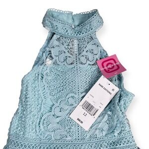 Rare Editions Aqua Blue Lace Tiered Halter Dress Girls Size 12 E442965 NWT